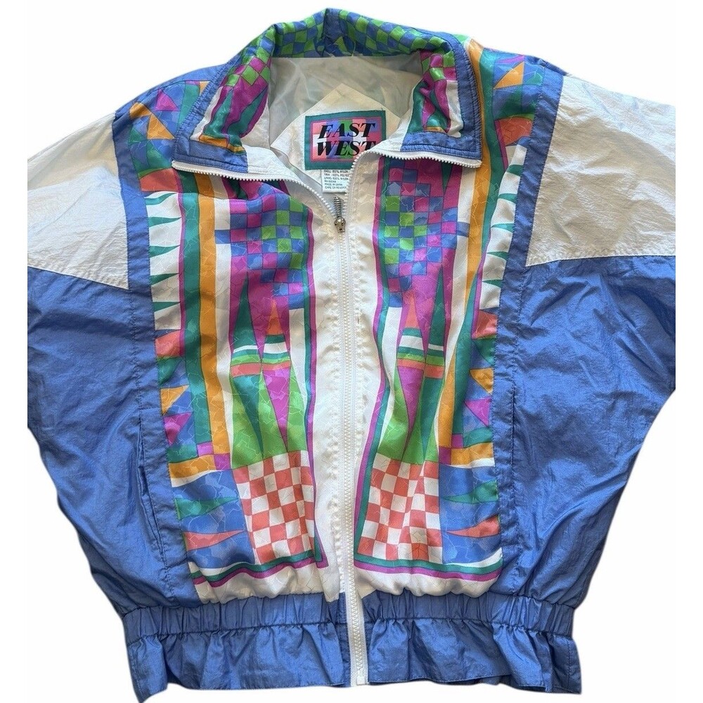 Vintage East West Windbreaker Jacket Small Multicolor Abstract 90’s Retro white
